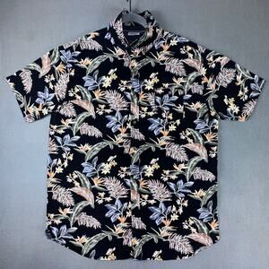 Ron Jon Surf Shop Hawaiian Camp Shirt XXL Black Tropical Floral Bird of Paradise